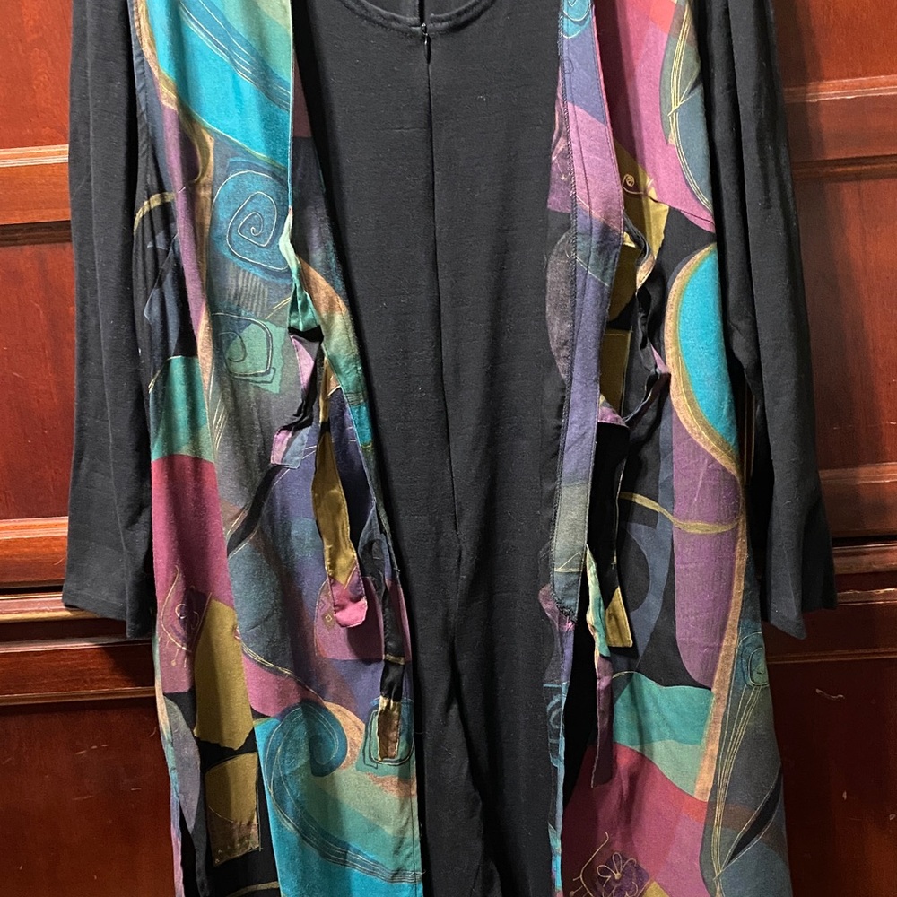 Vikki Vi vintage Black body suit and colorful long vest plus size 26 W - Picture 17 of 17